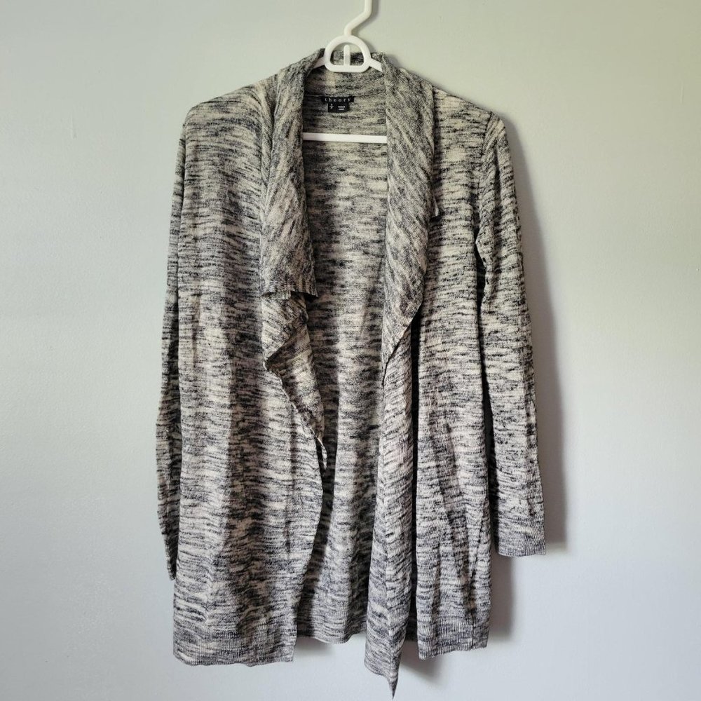 Theory Cardigan  Women's Small Wool Open Front Long Sleeve Sweater Gray Marble
